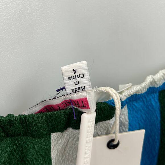 NWOT Tracy Reese Geometric Print Silk Off Shoulder Dress Womens 4 Blue Green - Picture 5 of 8